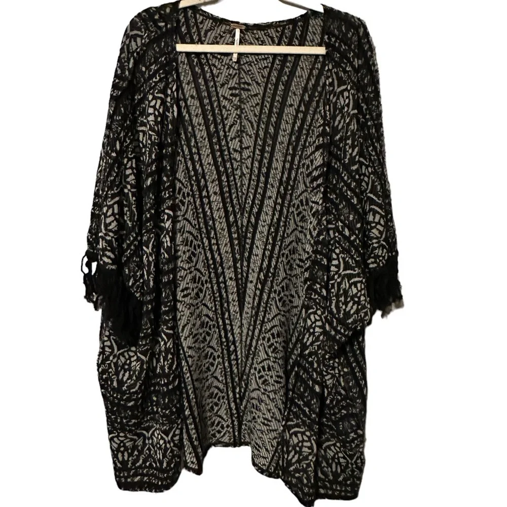 Free People Tapestry Fringe Kimono Cardigan Boho Whimsigoth Festival XS/S